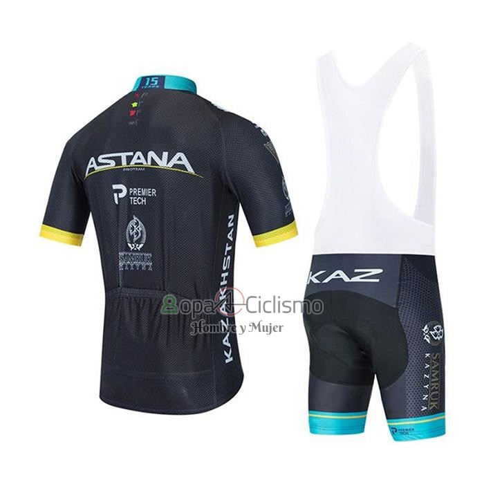 Astana Ropa Ciclismo Culotte Corto 2020 Mangas Cortas Negro Azul AMarillo